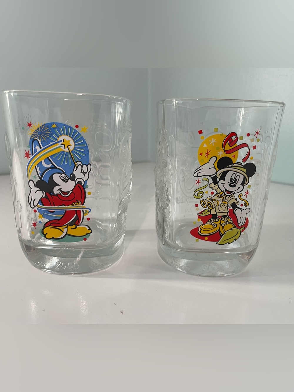 Lot of 2 Vintage 2000 Walt Disney World McDonalds Glasses Collectible Mickey